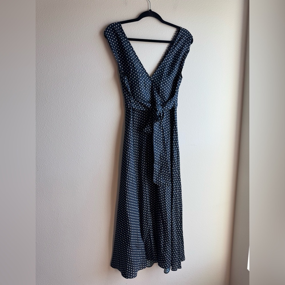 NWT Dôen Tahlia Polka-Dot Dress V-Neck Belted Blue - Picture 4 of 4